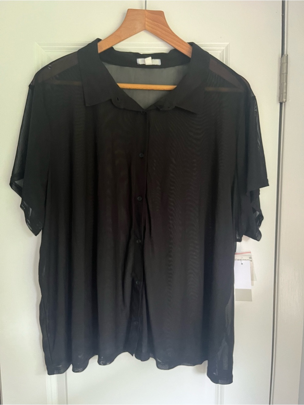 Nordstrom Black Sheer Short-Sleeve Button-Down Blouse